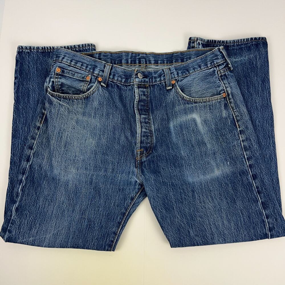 Levis 501 Button Fly Jeans Straight Fit Five Pockets Denim 0115 Blue Mens 38x29